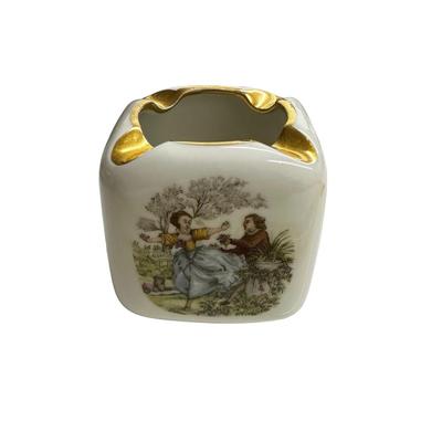 Sale Photo Thumbnail #290: Lot of 3 Vintage Ceramic Pieces- lady is a bell, container with lid, and ashtray