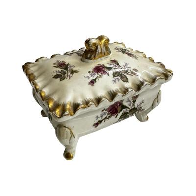 Sale Photo Thumbnail #289: Lot of 3 Vintage Ceramic Pieces- lady is a bell, container with lid, and ashtray