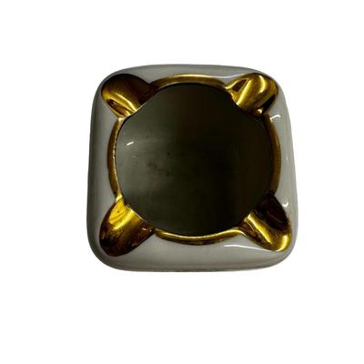 Sale Photo Thumbnail #291: Lot of 3 Vintage Ceramic Pieces- lady is a bell, container with lid, and ashtray