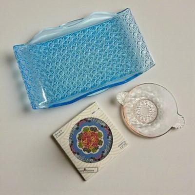 Sale Photo Thumbnail #302: Lot of 3 Items- new ThirstyStone Coasters & Pink and Blue Glassware