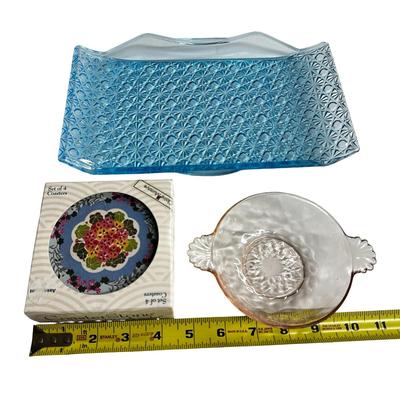 Sale Photo Thumbnail #295: Lot of 3 Items- new ThirstyStone Coasters & Pink and Blue Glassware