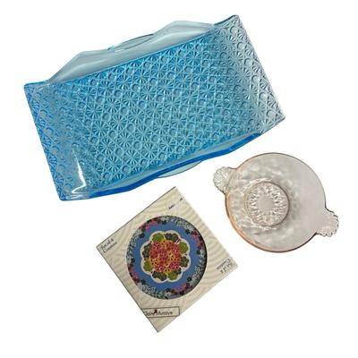 Sale Photo Thumbnail #294: Lot of 3 Items- new ThirstyStone Coasters & Pink and Blue Glassware