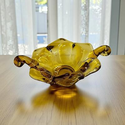 Sale Photo Thumbnail #348: Vintage Viking Glass Amber Double Crimp Folded Low Bowl
