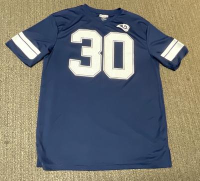 Sale Photo Thumbnail #481: Officially licensed apparel size Large, #30 on front and back. Solid blue with white sleeve stripes and numbers.  Good condition.