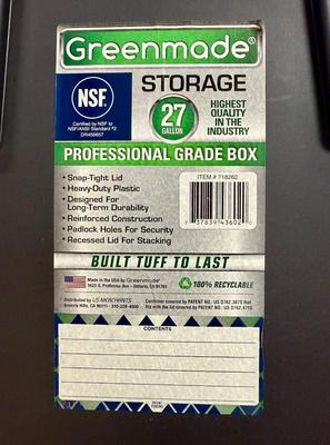 Sale Photo Thumbnail #152: Black and yellow heavy duty stackable 27 gallon storage bins by Greenmade. Very clean, near-new condition.