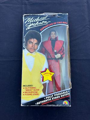 VINTAGE LJN MICHAEL JACKSON “SUPERSTAR OF THE ‘80s” DOLL IN AUTHENTIC STAGE “THRILLER” OUTFIT
