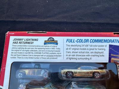 JOHNNY LIGHTNING COMMEMORATIVE LIMITED EDITION 8-CAR SET WITH REAL METAL CHROME PLATING