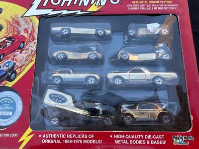 JOHNNY LIGHTNING COMMEMORATIVE LIMITED EDITION 8-CAR SET WITH REAL METAL CHROME PLATING