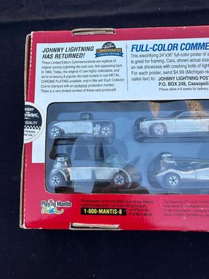 JOHNNY LIGHTNING COMMEMORATIVE LIMITED EDITION 4-CAR SET WITH REAL METAL CHROME PLATING