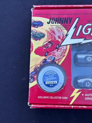 JOHNNY LIGHTNING COMMEMORATIVE LIMITED EDITION 4-CAR SET WITH REAL METAL CHROME PLATING