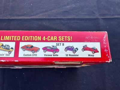 JOHNNY LIGHTNING COMMEMORATIVE LIMITED EDITION 4-CAR SET WITH REAL METAL CHROME PLATING