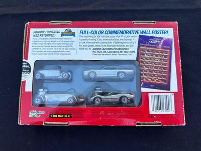 JOHNNY LIGHTNING COMMEMORATIVE LIMITED EDITION 4-CAR SET WITH REAL METAL CHROME PLATING