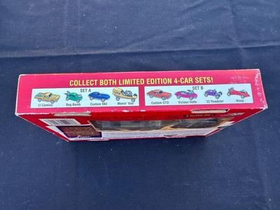 JOHNNY LIGHTNING COMMEMORATIVE LIMITED EDITION 4-CAR SET WITH REAL METAL CHROME PLATING