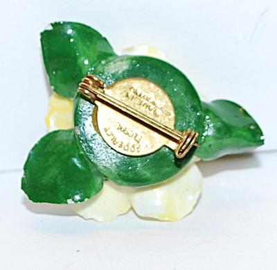 Ceramic YELLOW FLOWER BROOCH (2" x2") - Marked "Adderley Floral" Made in ENGLAND