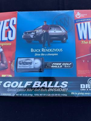 WHEATIES BUICK RENDEZVOUS SPECIAL PROMOTIONAL PACKAGE WITH TIGER WOODS ON THE CEREAL BOXES