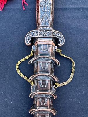 DECORATIVE CHINESE TOWER PAGODA DAGGER AND SHEATH