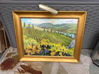 “AUTUMN IN CHIANTI” PAINTING WITH PICTURE LIGHT - SIGNED BY MARY DUNN