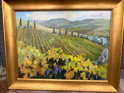 “AUTUMN IN CHIANTI” PAINTING WITH PICTURE LIGHT - SIGNED BY MARY DUNN