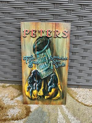 REMINGTON “PETERS TRUE BLUE PUPPIES” WOOD SIGN