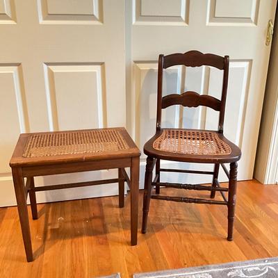 A430 Vintage Cane Seat Chair And Side Table