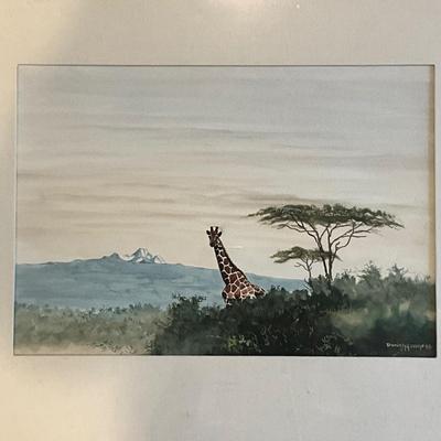H435 Original Watercolor Of Giraffe By Daniel Nioroge 1988
