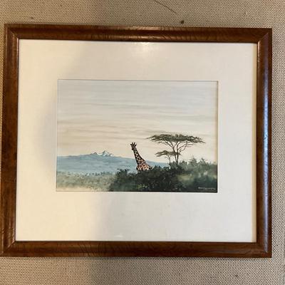 H435 Original Watercolor Of Giraffe By Daniel Nioroge 1988
