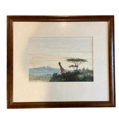 H435 Original Watercolor Of Giraffe By Daniel Nioroge 1988