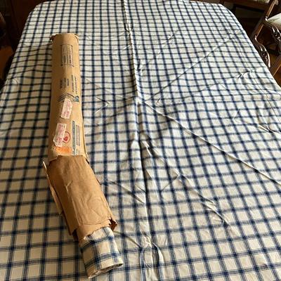 M448 Vintage Blue & White Gingham Linen Tablecloth With Extra Fabric