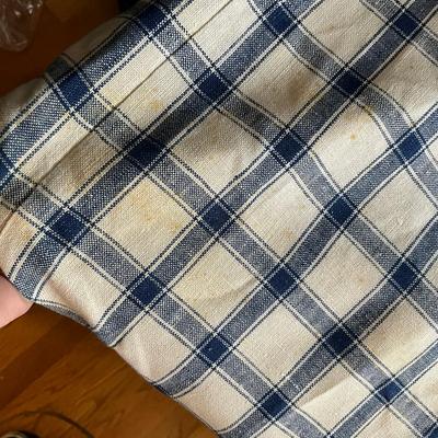 M448 Vintage Blue & White Gingham Linen Tablecloth With Extra Fabric