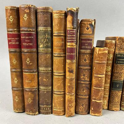 B458 Lot Of Antique Leather Books