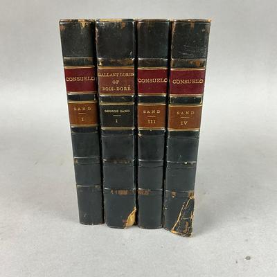 B460 Lot Of Four Antique Consuel Leather Bound Books