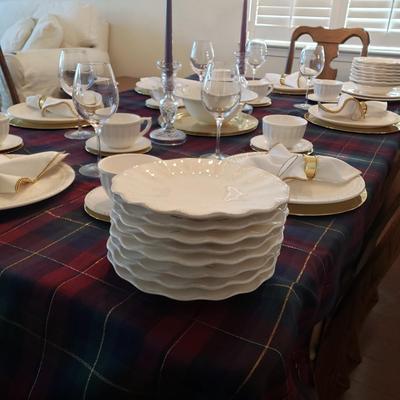 LOT 109: Dinnerware Sets-Waterford, Ironstone China, Candlesticks, Tablecloth, Chargers & More