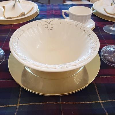 LOT 109: Dinnerware Sets-Waterford, Ironstone China, Candlesticks, Tablecloth, Chargers & More