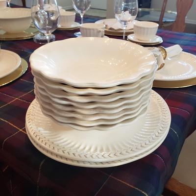 LOT 109: Dinnerware Sets-Waterford, Ironstone China, Candlesticks, Tablecloth, Chargers & More