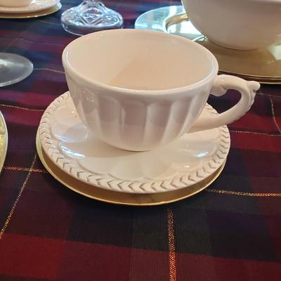 LOT 109: Dinnerware Sets-Waterford, Ironstone China, Candlesticks, Tablecloth, Chargers & More