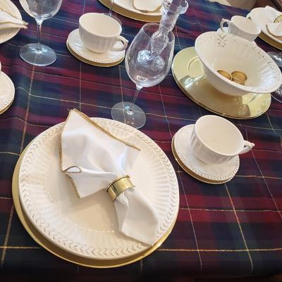 LOT 109: Dinnerware Sets-Waterford, Ironstone China, Candlesticks, Tablecloth, Chargers & More