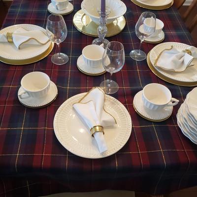 LOT 109: Dinnerware Sets-Waterford, Ironstone China, Candlesticks, Tablecloth, Chargers & More