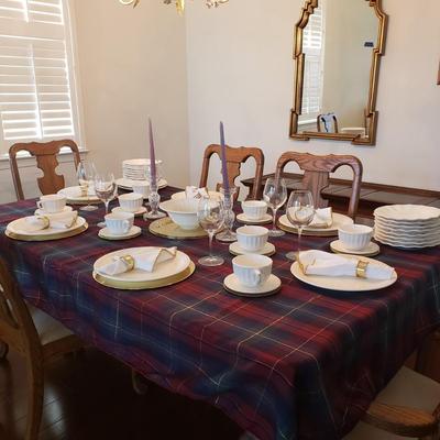LOT 109: Dinnerware Sets-Waterford, Ironstone China, Candlesticks, Tablecloth, Chargers & More