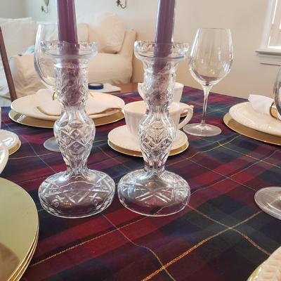 LOT 109: Dinnerware Sets-Waterford, Ironstone China, Candlesticks, Tablecloth, Chargers & More