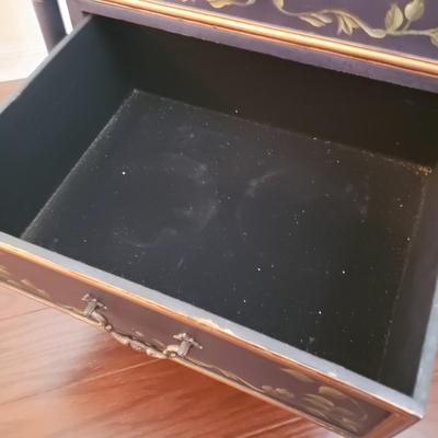 LOT 112: Black & Gold Chest of Drawers with Hand Painted Floral Design