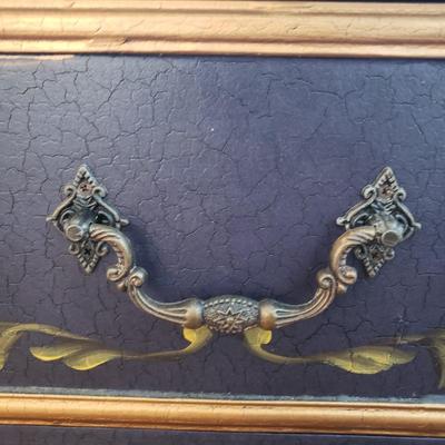 LOT 112: Black & Gold Chest of Drawers with Hand Painted Floral Design