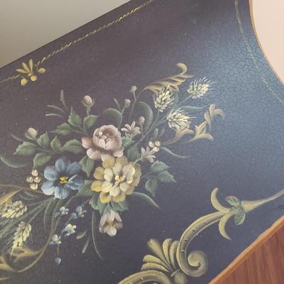 LOT 112: Black & Gold Chest of Drawers with Hand Painted Floral Design