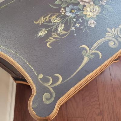 LOT 112: Black & Gold Chest of Drawers with Hand Painted Floral Design