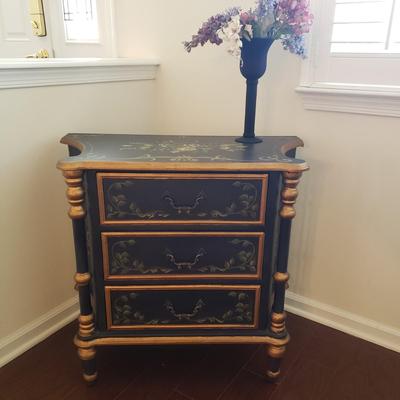 LOT 112: Black & Gold Chest of Drawers with Hand Painted Floral Design
