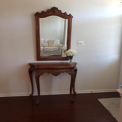 LOT 113: Matching Wooden Console Table & Mirror