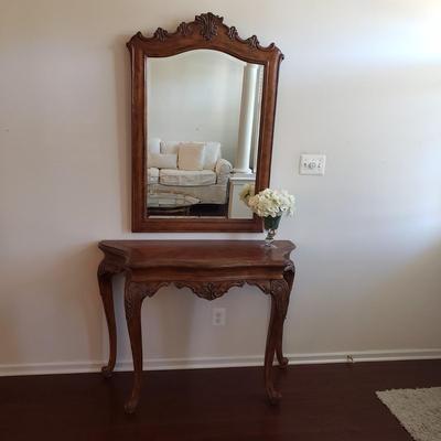 LOT 113: Matching Wooden Console Table & Mirror