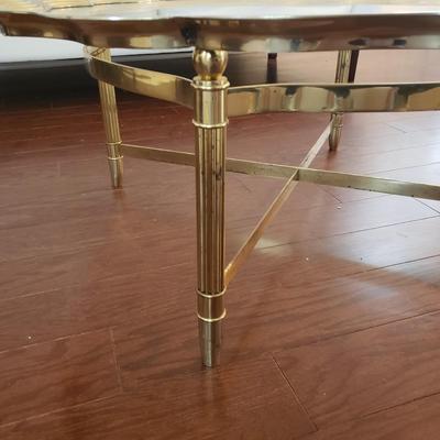 LOT 115: Glass Top Scalloped Edge Brass Table
