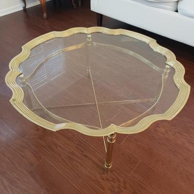 LOT 115: Glass Top Scalloped Edge Brass Table