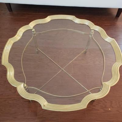 LOT 115: Glass Top Scalloped Edge Brass Table