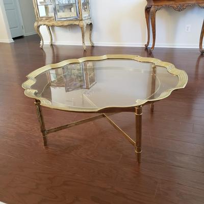 LOT 115: Glass Top Scalloped Edge Brass Table
